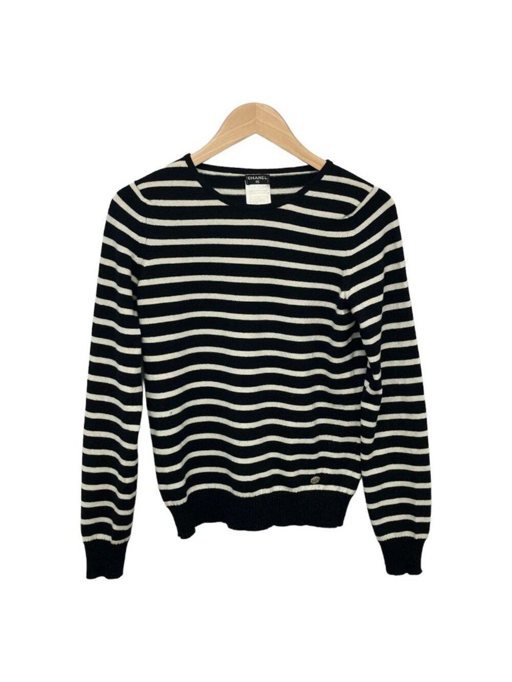 Chanel Long Sleeve Sweater 38 M Black White Border Cashmere
